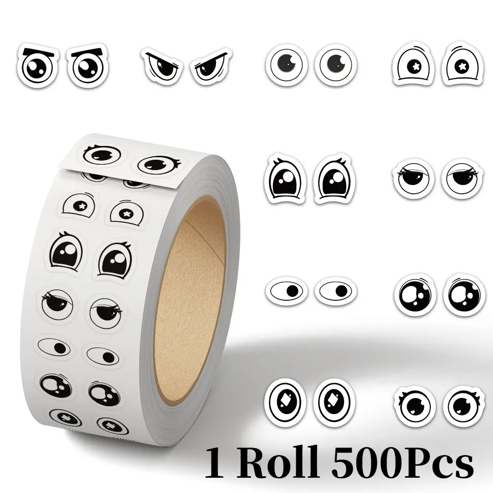 1 Roll 500Pcs Funny Eye Expression Cut Out Stickers 10 Kinds Mood Face Self Adhesive Roll Decals Back To School Stationery For Students DIY Decor Water Bottle Phone Case Laptop Guitar Gift Holiday Scrapbook Craft Supplies