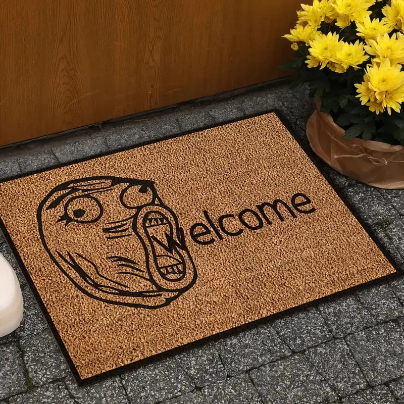 Funny Meme Face Welcome Design Diatomite Door Mat Absorbent Quick Dry Non Slip Durable Stone Entry Rug Indoor Outdoor Front Porch Farmhouse Entryway Mat Home Decor Humorous Expression Print Unique Housewarming Gift Novelty