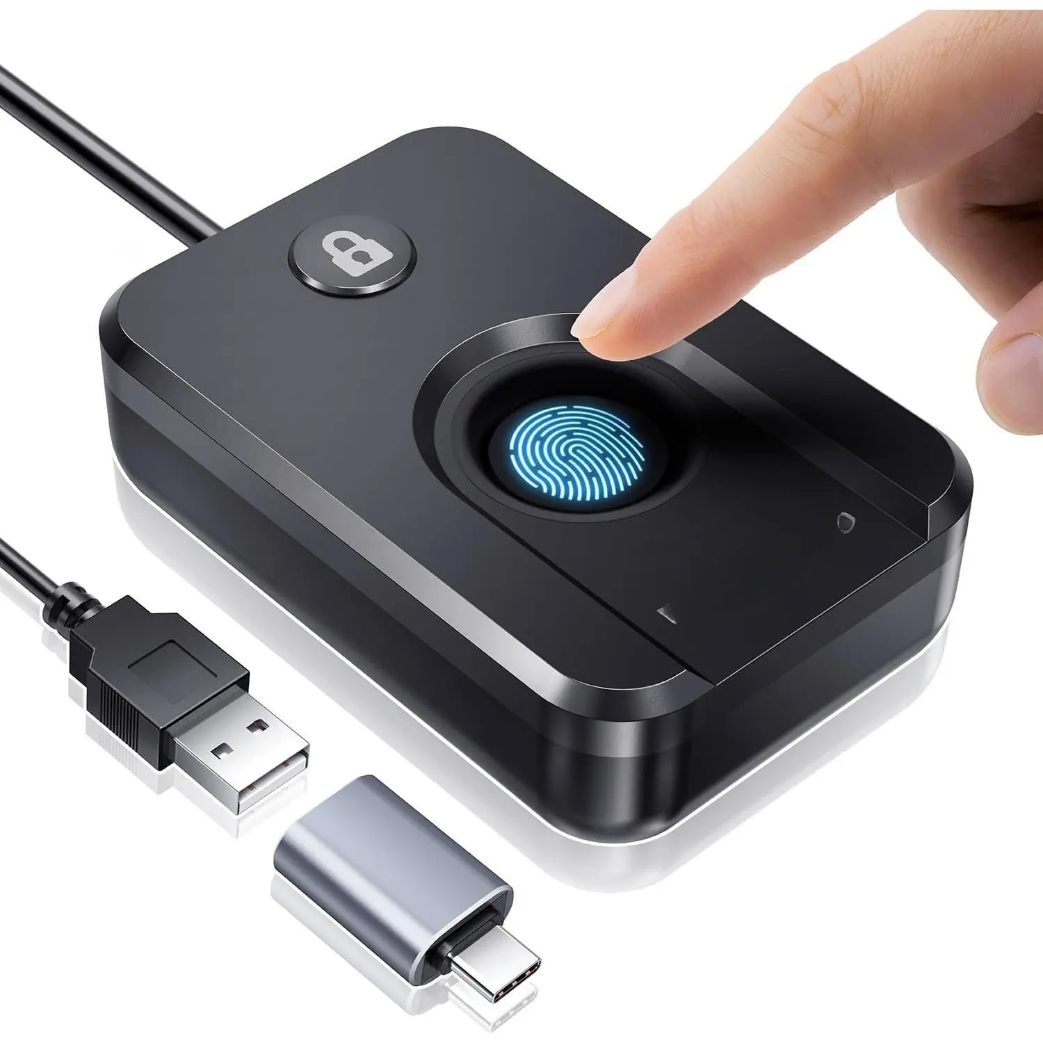 Biometric Auth USB Fingerprint Reader with High-Precision Optical Sensor - for Windows 10/11, Password-Free Login & Screen Lock, Plug & Play, 5ft Cable (Not for Unspecified Devices)