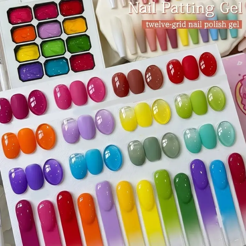 12pcs Patting Gel Smudge Cans, High Saturation Semi-Solid Nail Polish Gel, Women's Salon Manicure, Alcohol-Free, Non-Flammable, Gel Nail Art