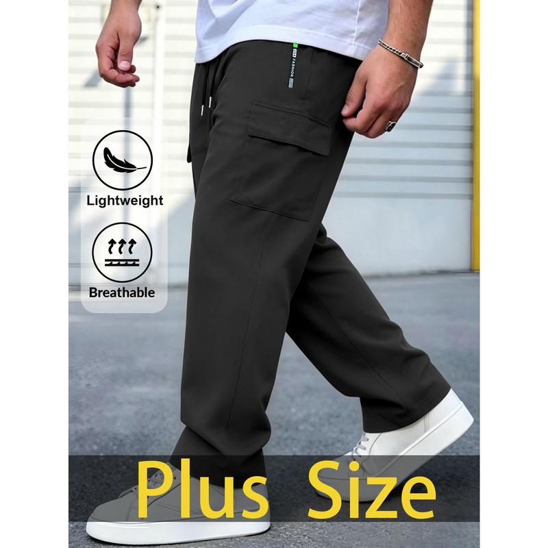 Plus Size Men's Straight Leg Work Pants, Ultra Lightweight and Breathable, Loose Fit, Full Length Design. Suitable for Hiking, Daily Travel, and All Outdoor Sports and Leisure Activities