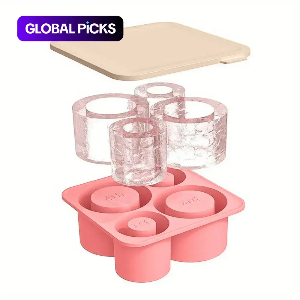 1PC Stanley Flexible Silicone Ice Tray, 4-cavity Covered Easy to Release Ice Cube Mold, ice molds, Whiskey Ice Cube Mold, Large-Capacity Water Cup Accessories for Coffee, Cocktails, and Cold Drinks Enthusiasts, Home Bar Accessories