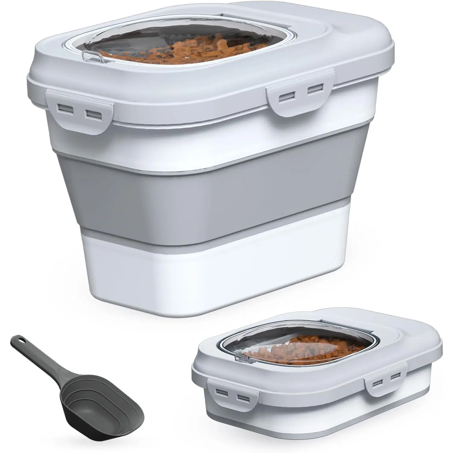 Dog Food Storage Container Small, 10-13lbs Collapsible Dog Cat Food Containers with Airtight Clear Flip-top and Pet Food Scoop, Pet Food Storage Container Bin for Dog Cat Bird Other Pets Grey