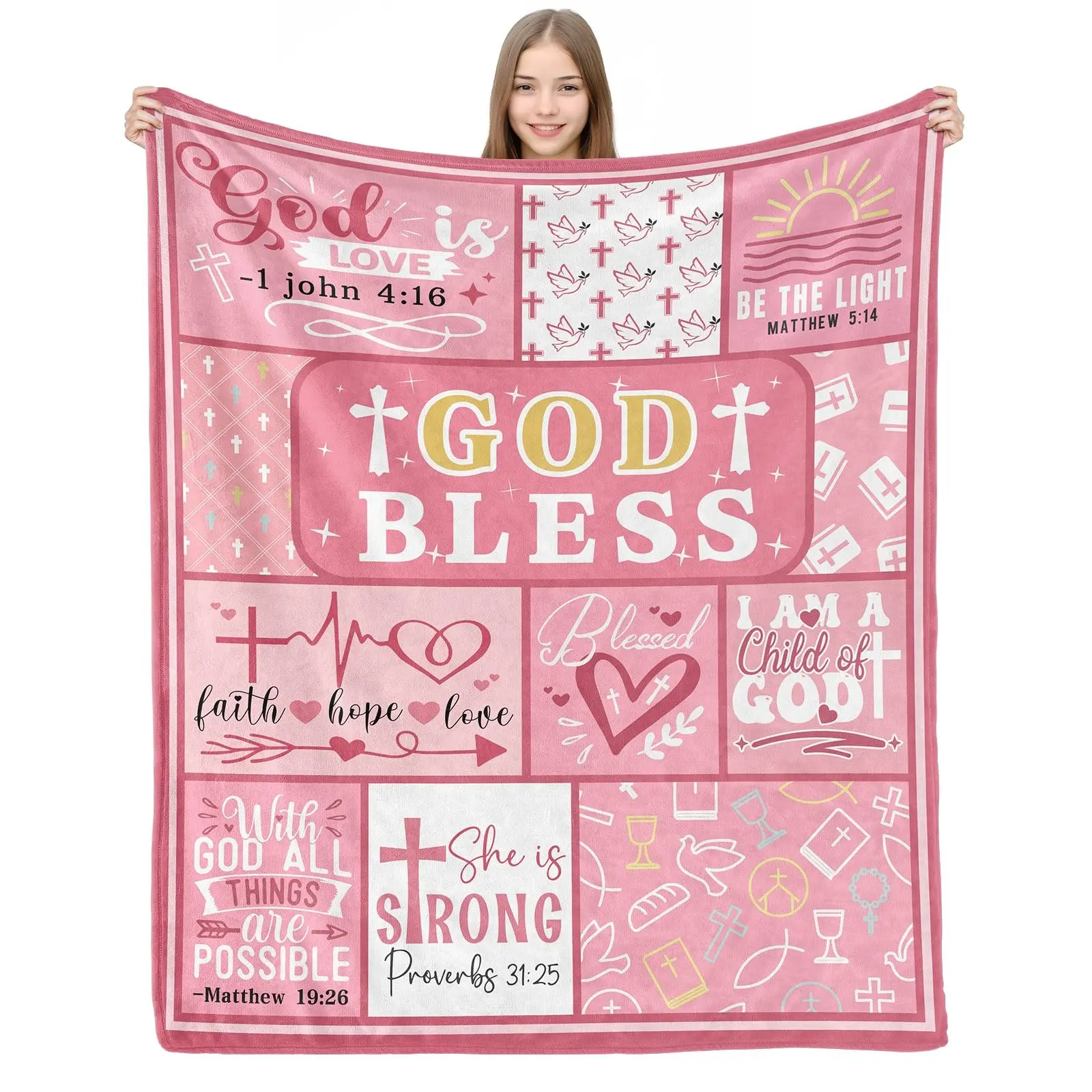 1PC Girls baptism gifts, first communion gifts, Christian blankets, Bible verse religious blankets, inspirational Catholic spiritual souvenirs