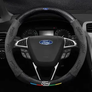 Steering Wheel Cover for Ford, Anti-Slip Carbon Fiber PU Leather, Car Interior Accessory, Compatible with Ford Models, Car Accessories