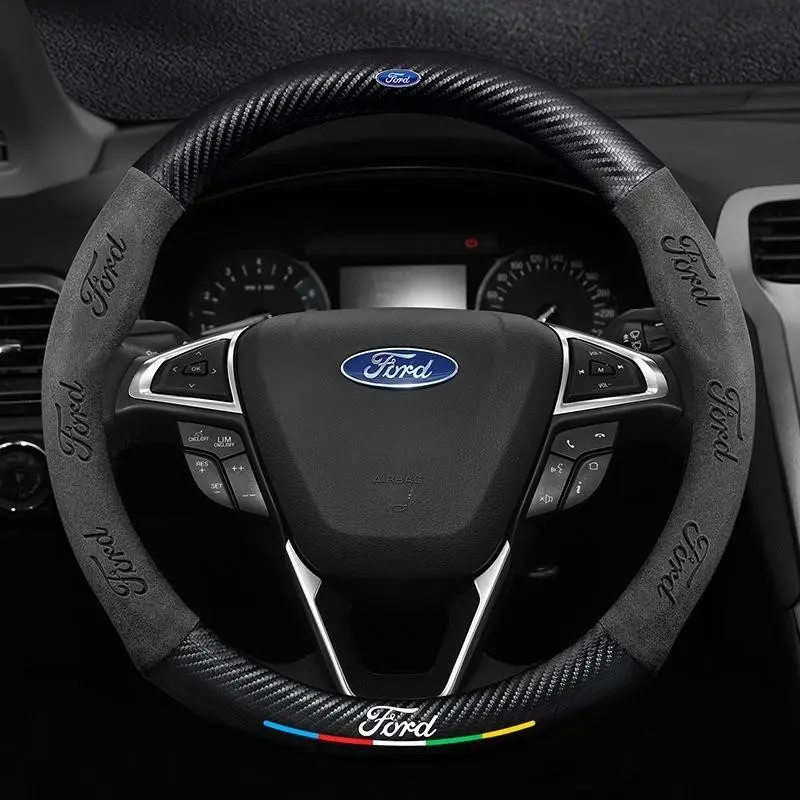 Steering Wheel Cover for Ford, Anti-Slip Carbon Fiber PU Leather, Car Interior Accessory, Compatible with Ford Models, Car Accessories