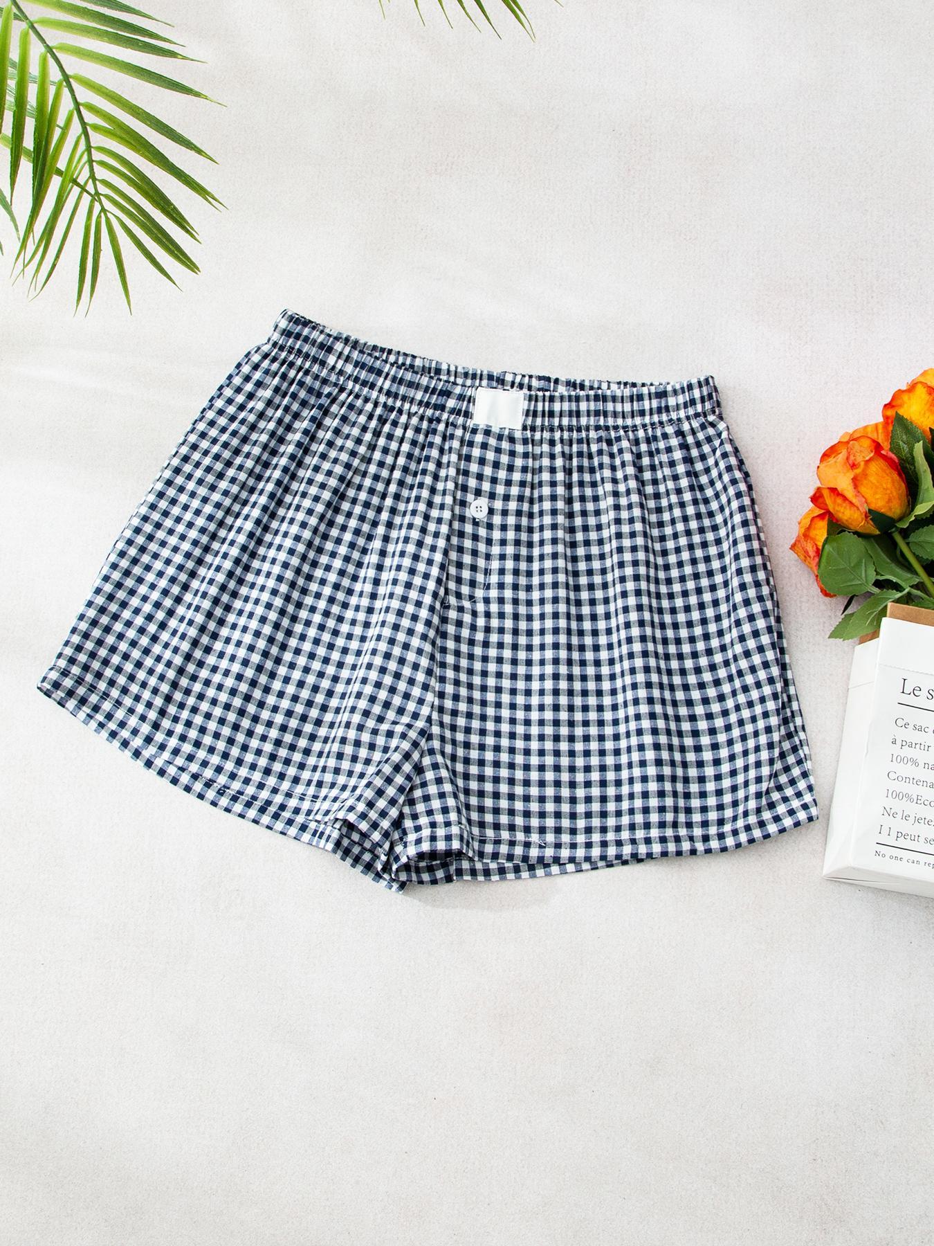 Women's Plaid Print Pajama Shorts, Casual Comfy Breathable Pajama Shorts for Daily Wear, Ladies Sleepwear Loungewear for Summer