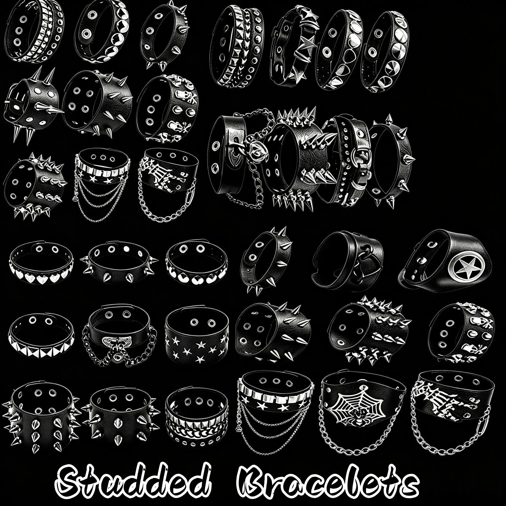 Men's 13/21Pcs Assorted Punk-Style PU Leather Wide Studded Bracelets with Alloy Accents - Grunge Accessories, Stacked Design Chunky Stackable Bracelets - Hip Hop, Emo Jewelry - Party Gifts