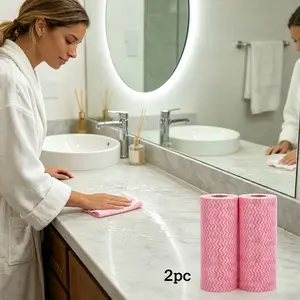 2‑Pack Pink Tear‑Off Cleaning Rolls,40 sheets per roll. Disposable to avoid dirty cloth issues. Skin‑friendly for kitchen and table cleaning. Compact for picnics and parties.