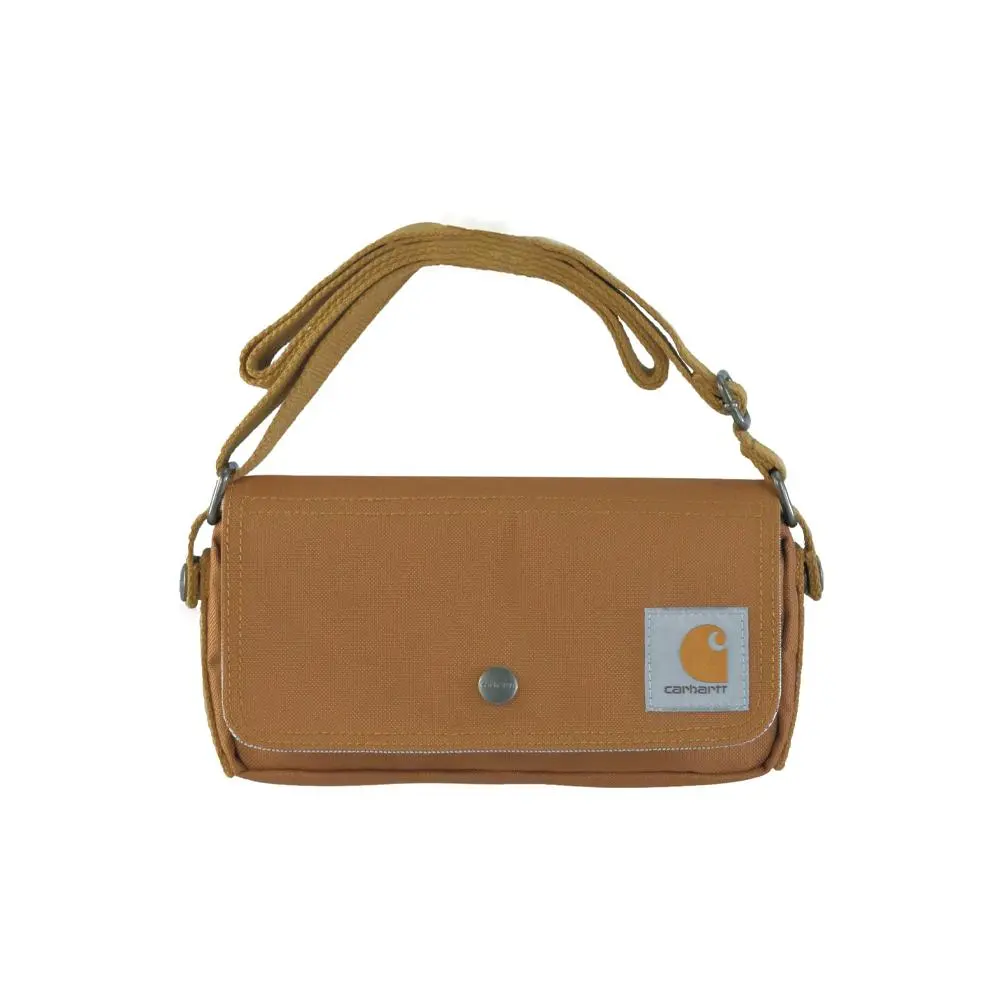 Carhartt Retro Streetwear Patch Logo Crossbody Messenger Bag for Men and Women – Polyurethane, Khaki Brown