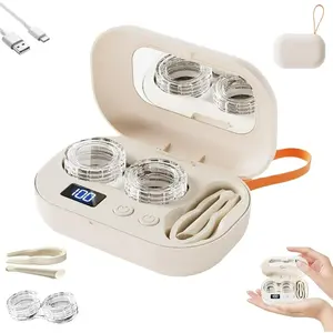 Ultrasonic Contact Lens Cleaner Rechargeable | Portable All-In-One Kit with Vanity Mirror, Tweezers, Suction Stick & Storage Case | 1-3 Min Quick Deep Clean for Soft/Hard/Monthly/Quarterly Lenses | USB-C Powered