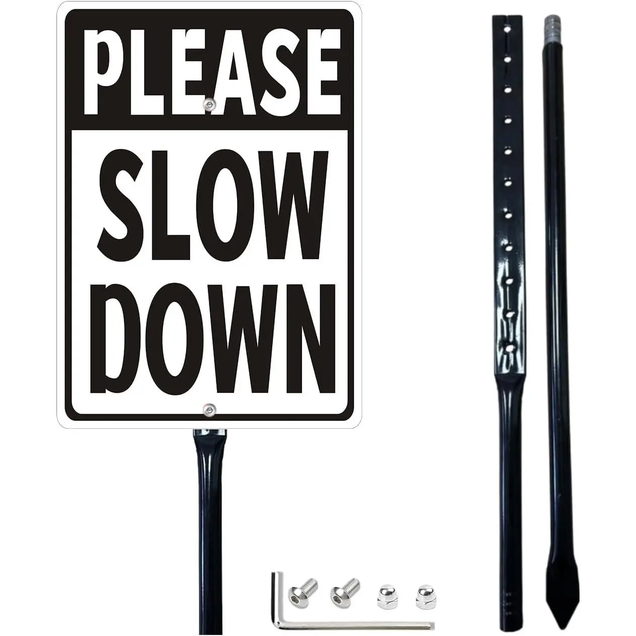 Please Slow Down Yard Sign with 34.6" Stake, 10"x14" Metal Slow Down Sign for Neighborhoods, Residential Drive Slow Sign for Street or Yard