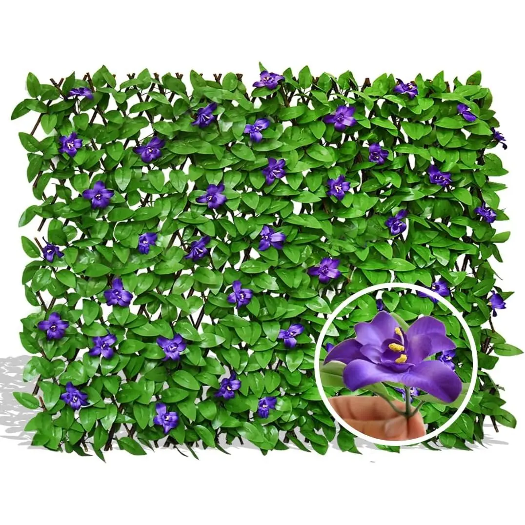 Expandable Faux Ivy Fence  Screen with Artificial Flower,Greenery Expandable Stretchable Covers Panel for Balcony Patio Apartment Garden Outdoor Decor 36X92INCH