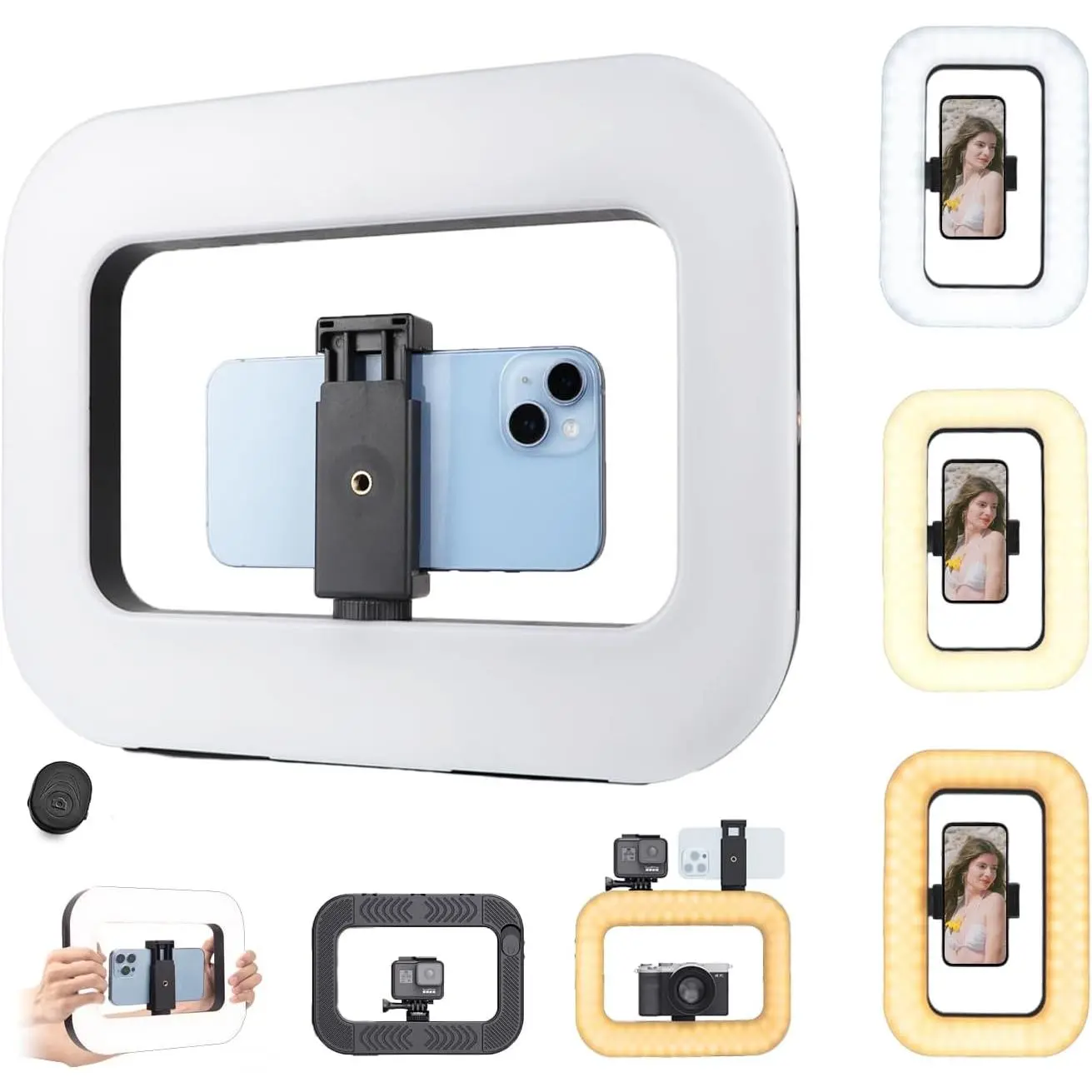 Smartphone Video  with Light, Handheld Ring Selfie Light Kit, LED Mobile Video Stabilizer with -in 8000mAh  for Camera, Smartphone, YouTube,  Video Recording, Makeup