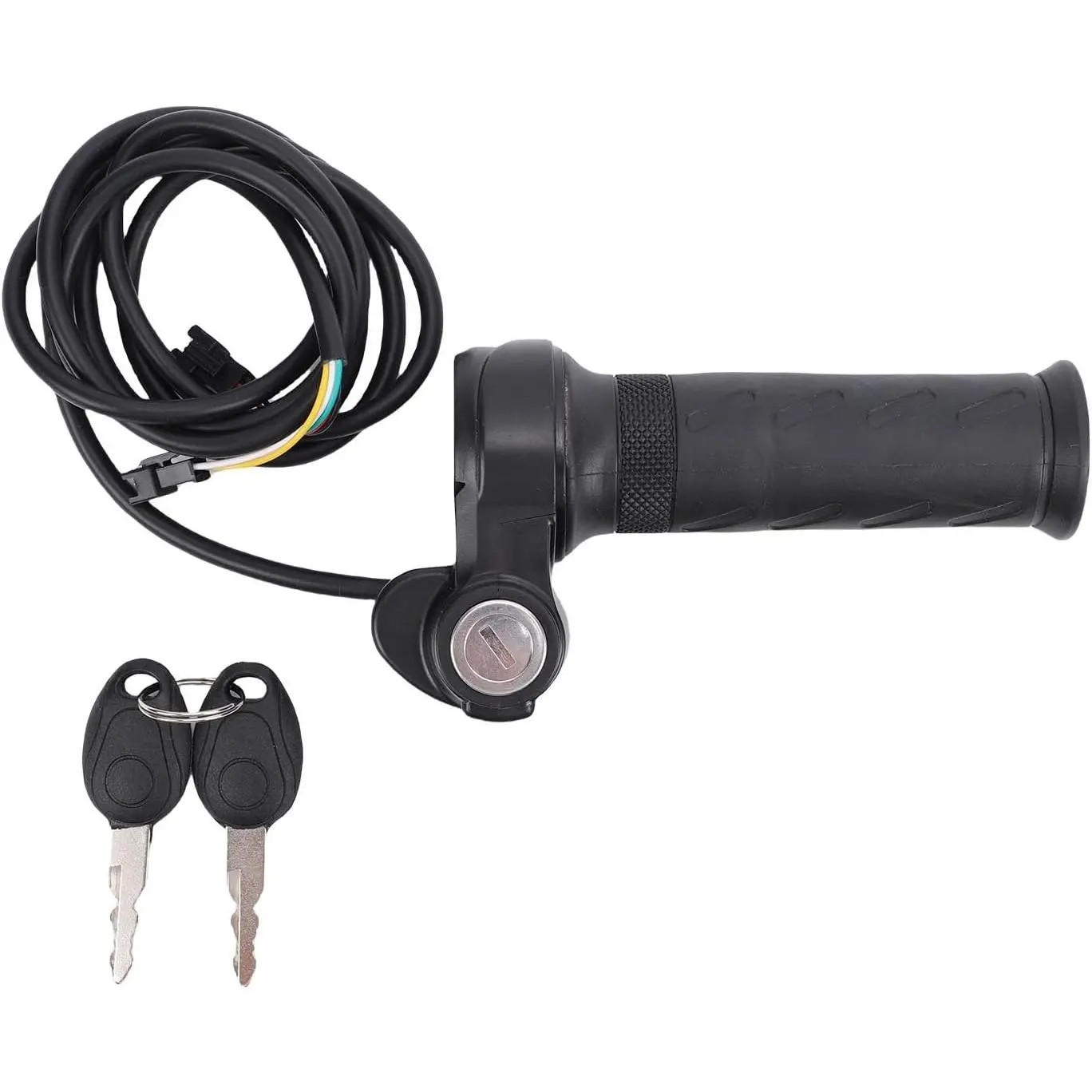 Electric Bike Throttle Grip with 2 Keys, Universal Rubber Electric Bicycle Scooter Full Twist Throttle for Electric Bike, Electric Scooter, Electric Tricycle, 3 Pin Connector