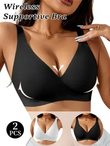 Jelly Wireless Women's Comfortable Bralettes, Push Up Seamless Tshirt Bras, Deep V Everyday Bras, Medium Support, All Seasons
