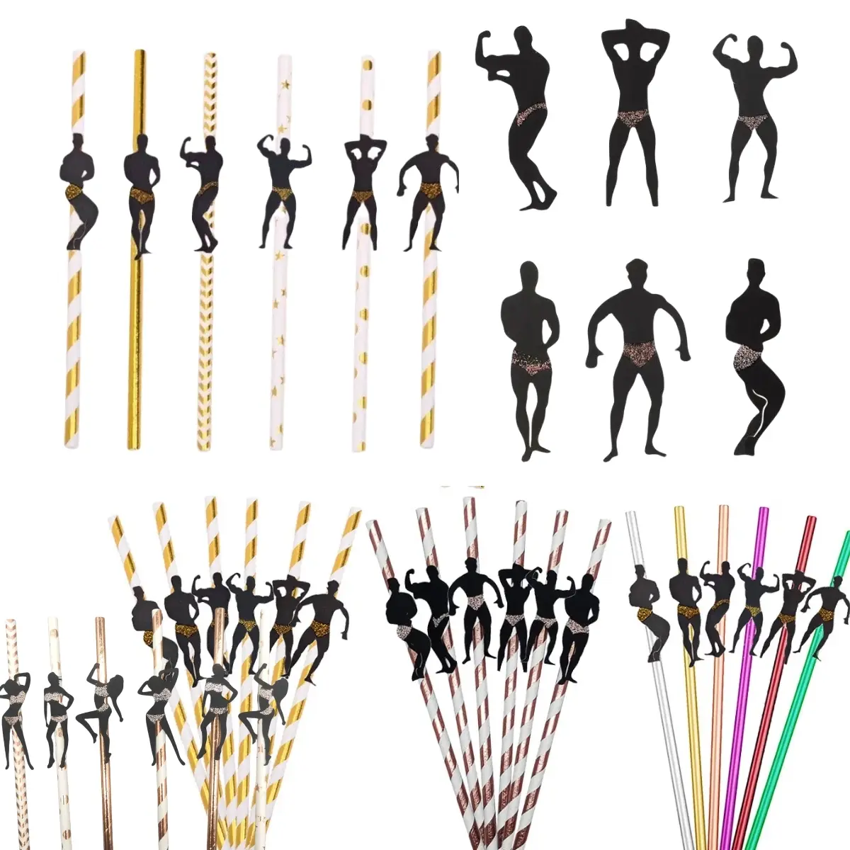 Bachelorette Party Straws, Fun Drinking Straws with Dancing Men and Glamorous Lady Decorations, Perfect for Bridal Showers, Birthdays, Celebrations, Straw Combo
