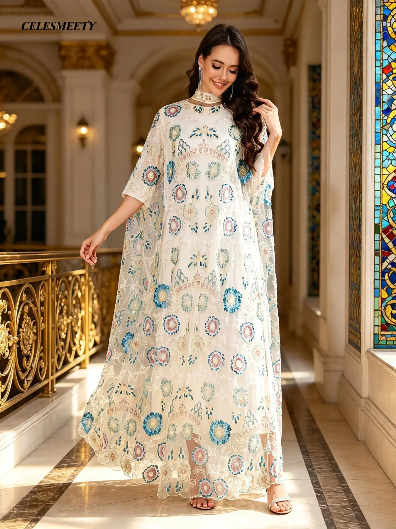 Celesmeety dress+inner wear Women's Loose Muslim Robe Set, Luxurious Sequin Dress, Elegant Design, Suitable for Formal Events and Daily Wear