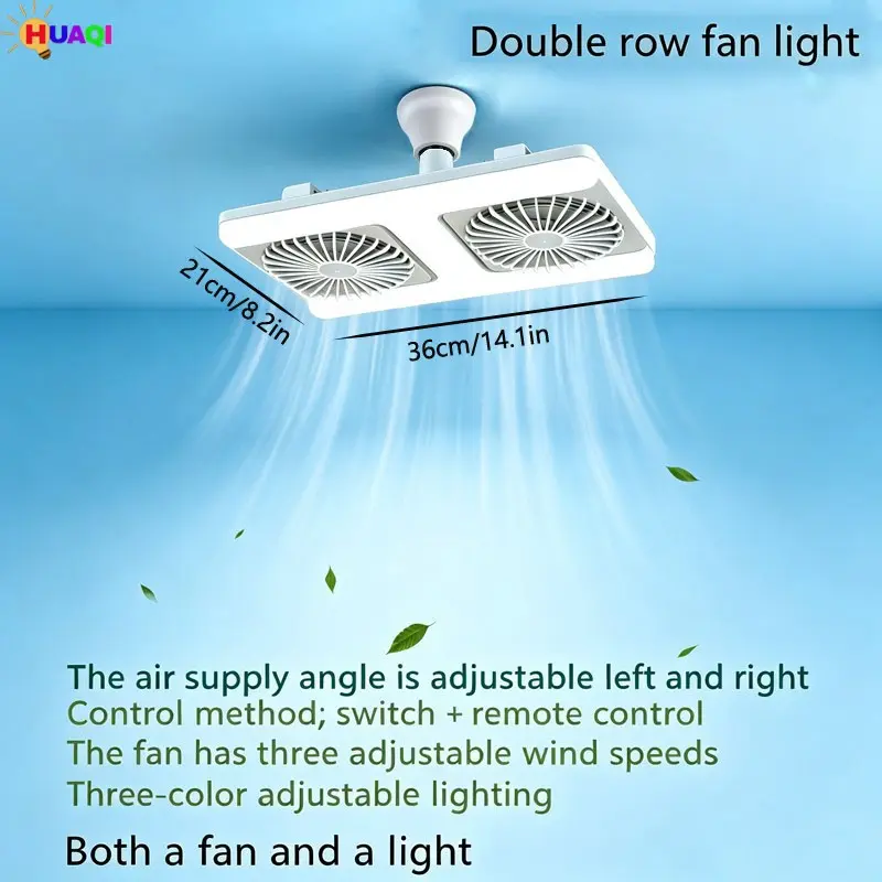 New E27 Screw Base Dual Row Pendant Fan Light, LED Adjustable Brightness Ceiling Fan, Smart Remote Control, Home Office Use