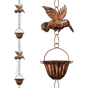 8.8FT Vintage Rain Chain for Gutters – Metal Rain Catcher Chain with 6 Metal Cups & Hummingbird Decor– Rain Catcher for Eaves, Downspout Alternative for Outdoor Patio & Yard Water Feature 🏡🌧️
