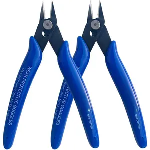 Wire Cutters with Spring, 2 Pack, 5 inch Precision Mini Flush Cutters Bulk, Nippers, Flush  Pliers, Wire Snips, Small Side Cutters for Electronics Crafts -Blue