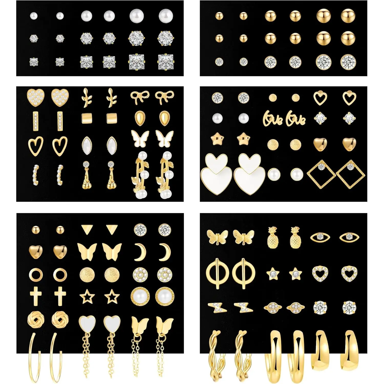70 Pairs Golden Stud Earrings Set for Women Multipack, Trendy Hypoallergenic Multiple Piercings Earrings Packs, Chunky Hoops Earrings for Gift Jewelry