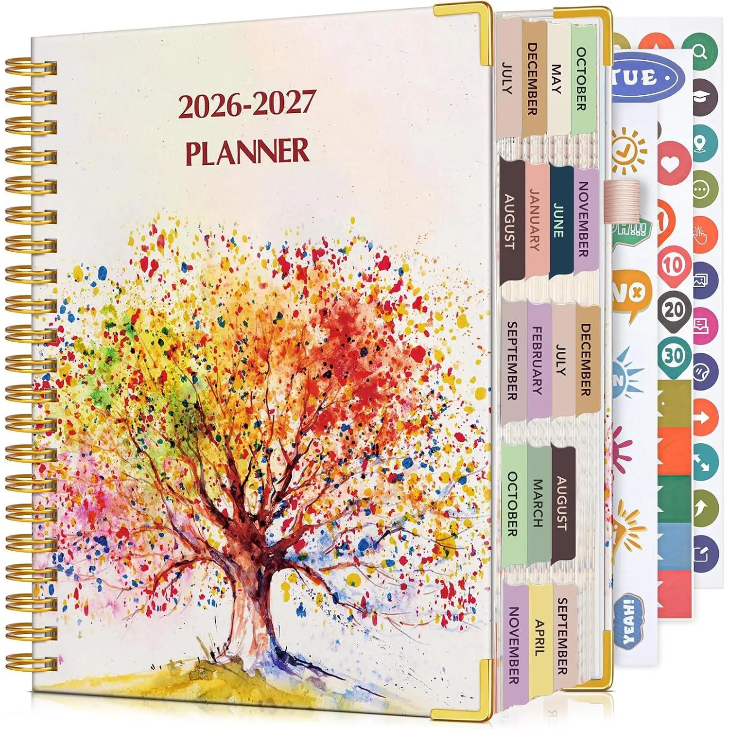 Academic Planner 2026-2027, 18 Months Weekly and Monthly Daily Planner from July 2026 - December 2027, 8.5" x 11" A4 Large Hardcover Agenda Organizer Book with Tabs, Spiral Yearly Calendar Planners for School Work , Colorful Tree of Life