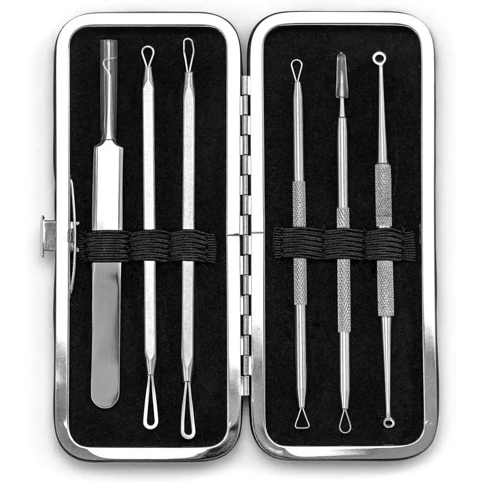6-Piece Professional Pimple Popper & Blackhead Remover Kit - Facial Skincare Tool Set for Face Acne, Blemish Clearing, with Travel Case & Gift Box