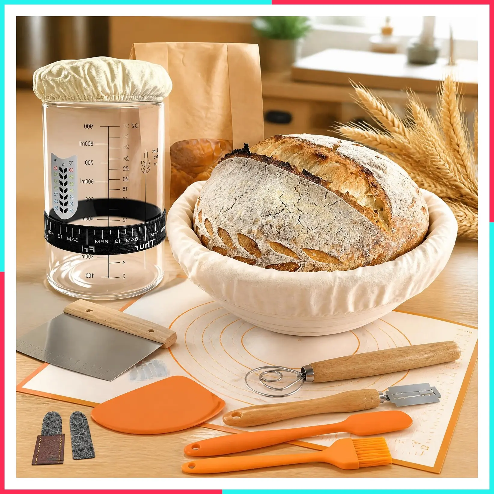 Sourdough Starter Kit with Sourdough Jar and Baking Supplies for Beginners – Complete Bread Making Set