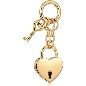 Gold Heart Padlock Bag Charms, Heart Shaped Keychain Accessories for Women, Mini Cute Purse Lock Keychain with Key, Fashionable Purse Charm for Handbags