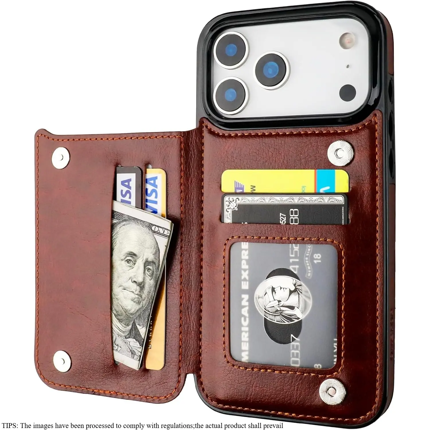Heavy-Duty Shockproof PU Leather Flip Wallet Phone Case Cellphone Casing with Card Slots & Desk Kickstand, Double Magnetic Clasp Closure Protective Cover for iPhone 17/16/15/14/13/12/11 Series Air/Plus/Pro/Pro Max