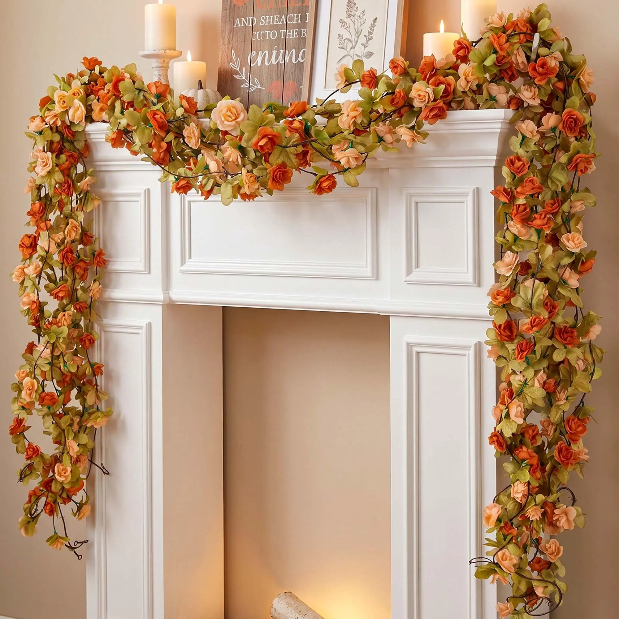 4Pcs 96.5inch  Pink Flower Garland, Artificial Rose Floral Vines Fake Hanging Spring Flower Garland for Wall Backdrop Wedding Arch Tea Party Door Mantle Decoration