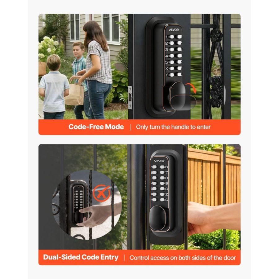 VEVOR Mechanical Keyless Entry Door Lock, 2.0 Code Upgrade, 4-7 Digits Code, Double-Sided Push Button Combination Mechanical Keypad Door Knob, Auto Locking, for Indoor or Outdoor, Oil-Rubbed Bronze