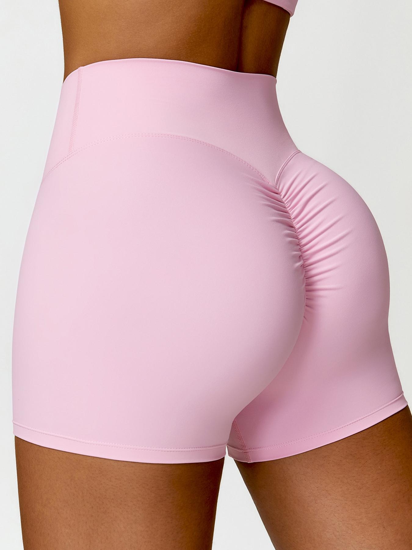 Women's Solid Color Ruched High Waist Sports Shorts, High Stretch Casual Comfy Breathable Butt Lifting Skinny Shorts for Yoga Gym Workout Running, Ladies Sportswear for All Seasons, Athletic Shorts, Athleisure Shorts