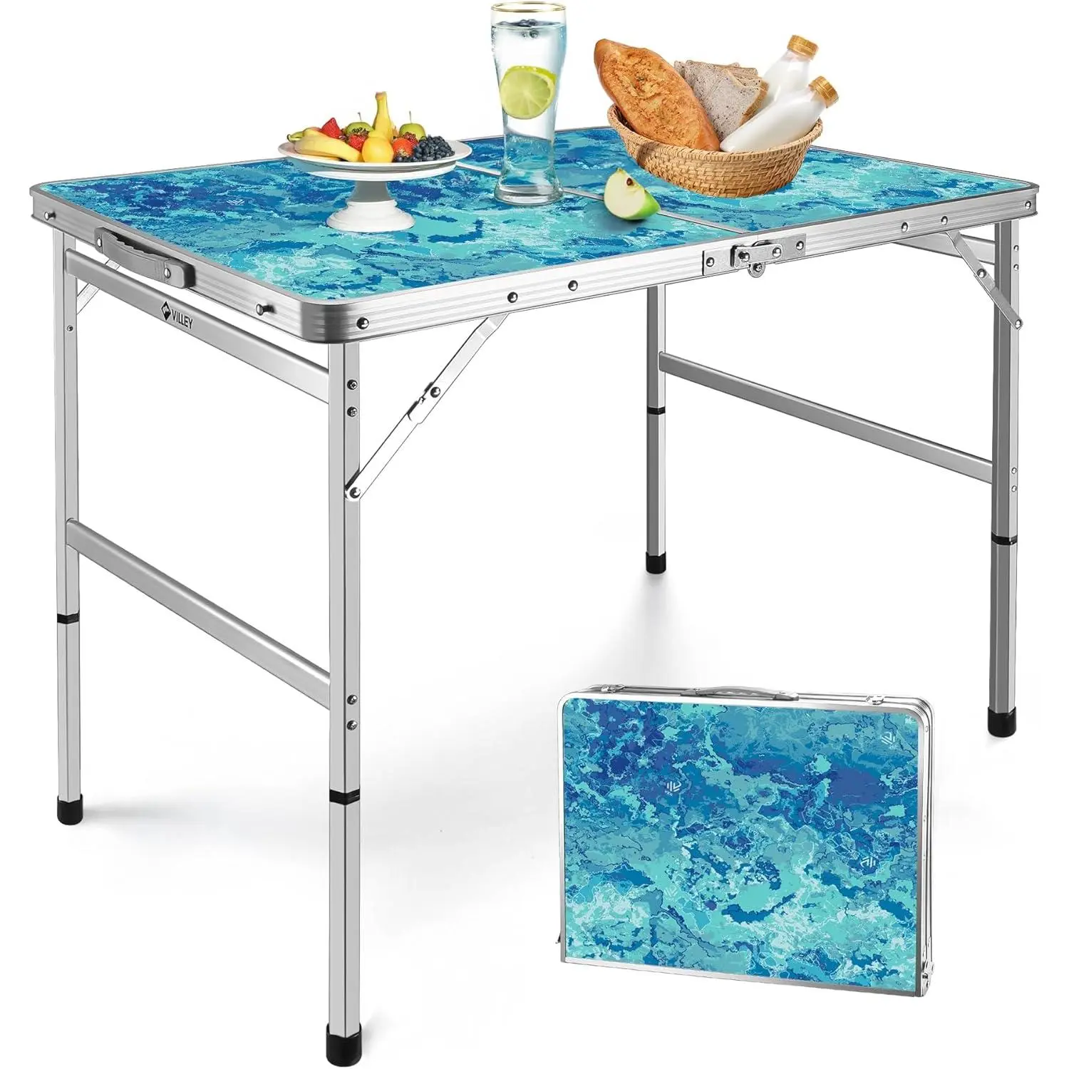 Folding Camping Table 3FT, Portable Small Picnic Table | Height Adjustable; Lightweight Aluminum Foldable Table; Small Folding Table with Carry Handle; Outdoor Indoor Hiking Beach