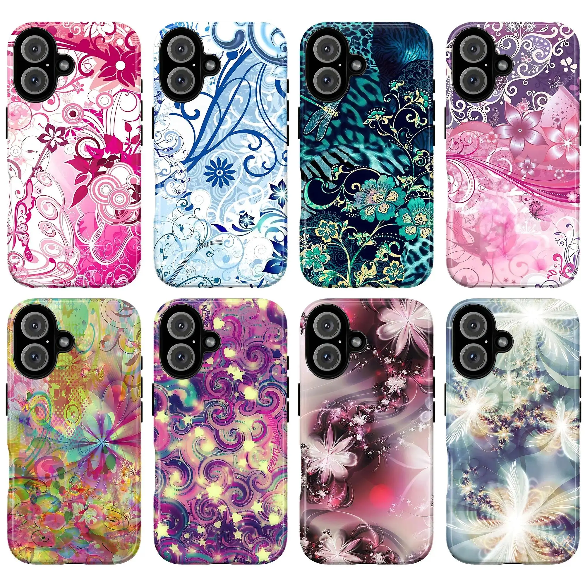 Abstract Floral Art Cellphone Case Two-In-One Phone Case Durable And Trendy Protection For iPhone17 16, 15, 14, 13, 12 Plus, Pro, Max, and Samsung S26-22 Perfect Birthday Gift for Friends