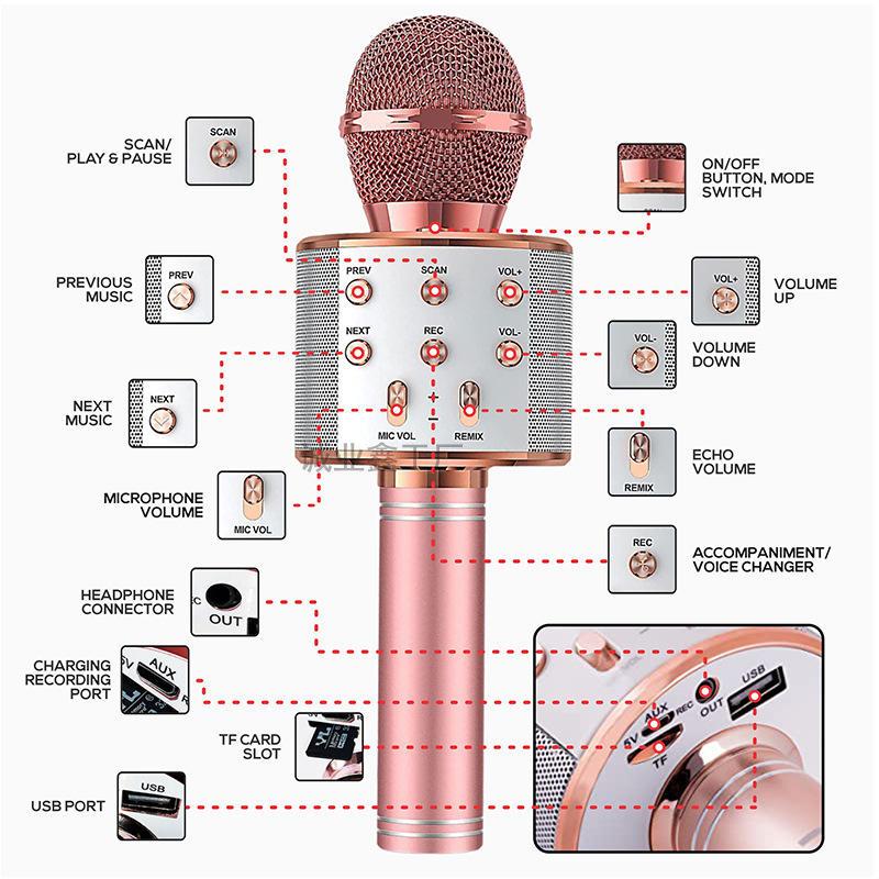 Karaoke Microphone for Kids & Adults  Bluetooth Singing Mic Echo Effect, Built-in Speaker Portable for Party Travel Gifts Wireless Karaoke Speaker golden external good quality premium set