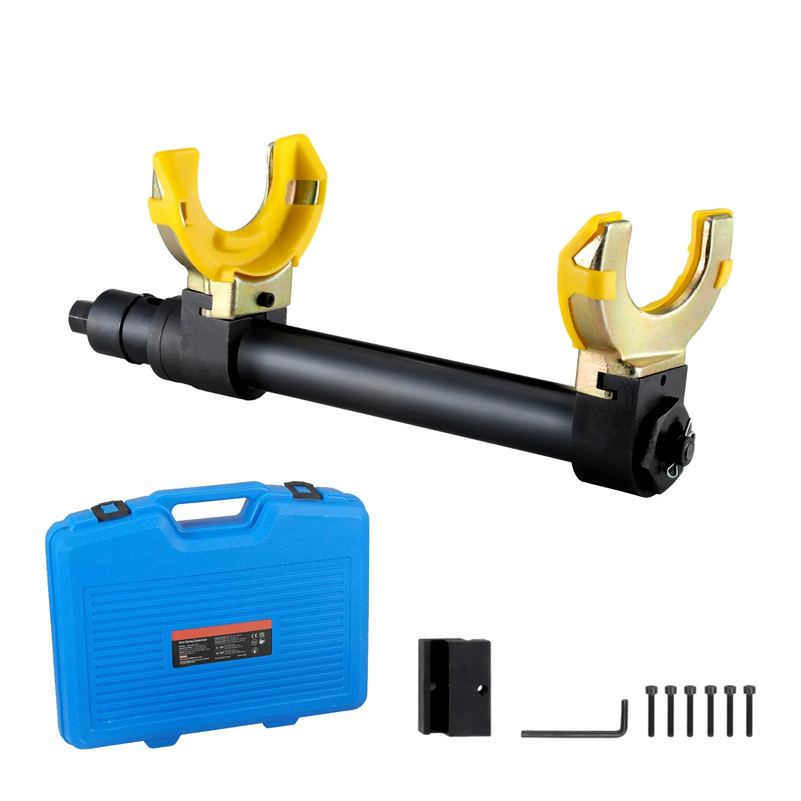 Strut Spring Compressor Set, Macpherson Strut Spring Compressor Kit, Interchangeable Fork Strut Coil Extractor Remover Tool, Featuring Yellow Protective Sleeve and Carrying Case