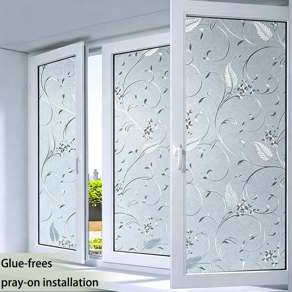 Privacy Window Film, Etched Pattern Matte Finish Static Adhesive Decorative Glass Door Film, Non-Sticky Heat Insulation UV Protection, Office & Home Decor