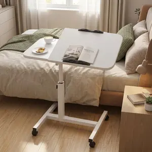 Height Adjustable Mobile Overbed Rolling Table, 23.6–37.4 Inch Ergonomic Multi Purpose Bedside Laptop Desk, Portable Wheeled Desk for Hospital Bedroom Home Office Use