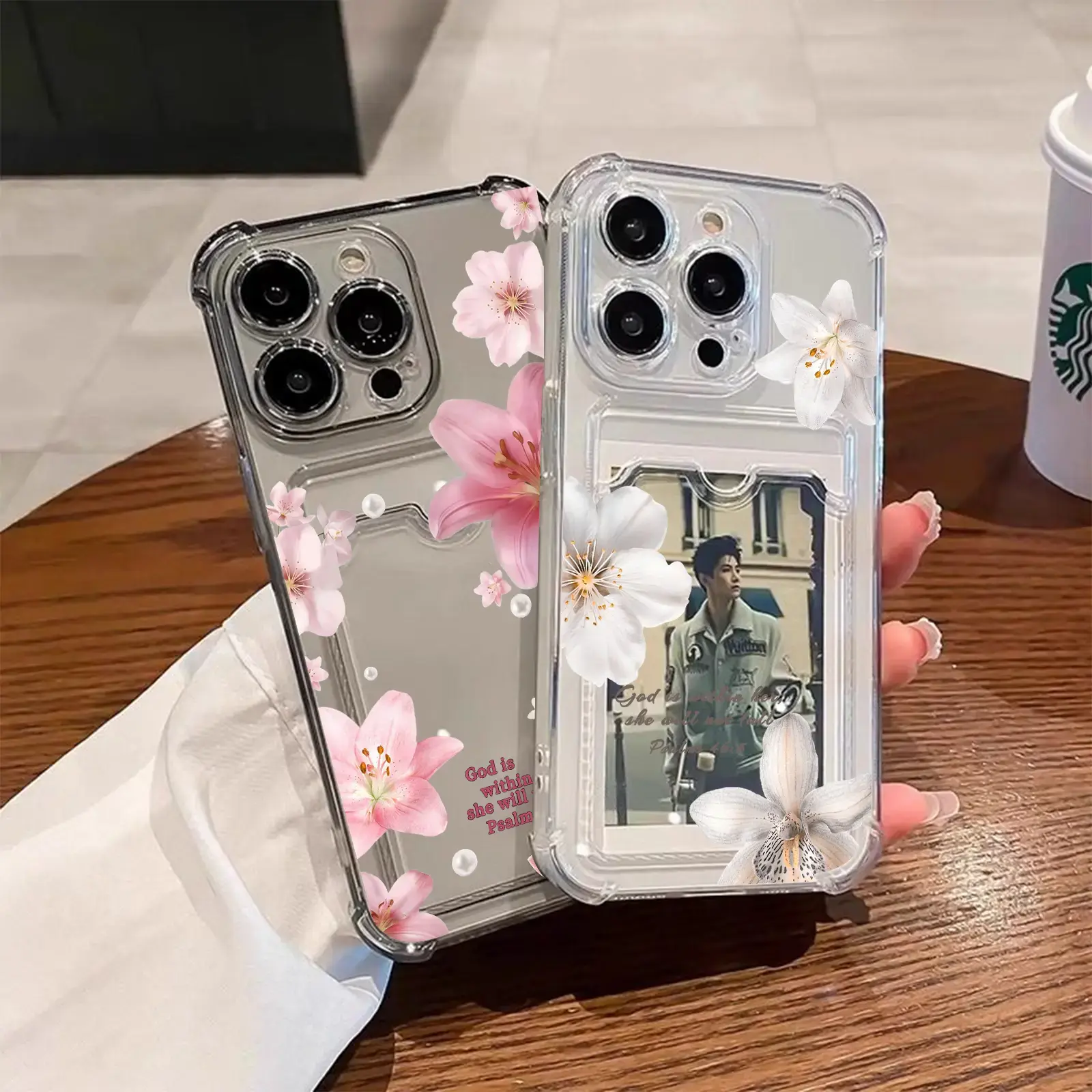 Clear Photo Card Holder Phone Case for iPhone  17Pro Max Air 16Plus 15 14 13 12 11 cases, Cute Floral & Butterfly Aesthetic Protective Cover, Shockproof TPU, Shockproof Drop, Protection Durable, Gifts for girls.JL96