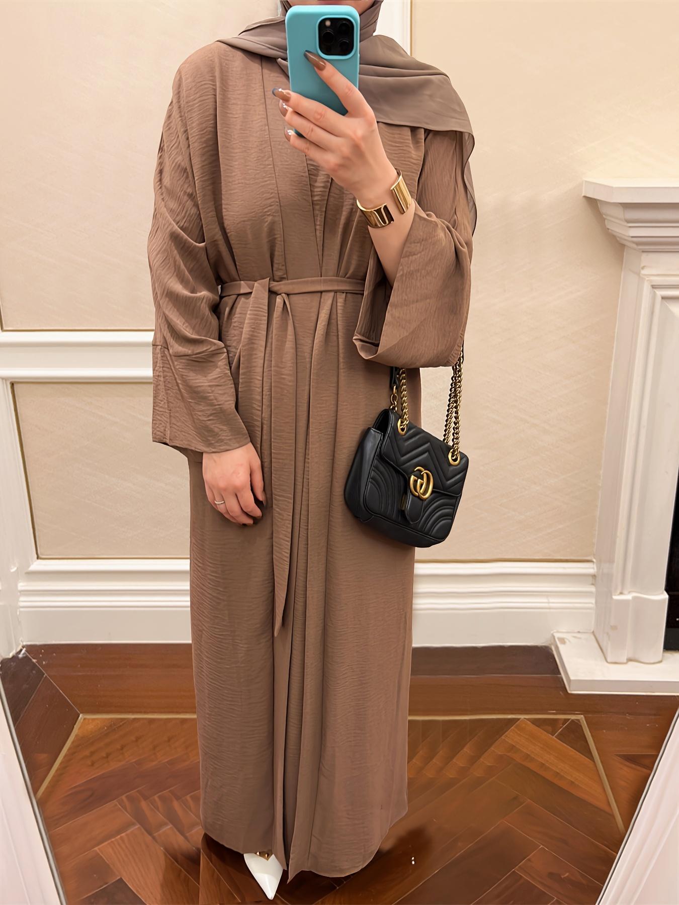 Muslim Lady 2pcs Abaya Set Eid Abaya Inner+open Abaya With Pocket