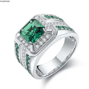 Male Geometric Silver-Plated Wide Band Ring - Square Green Cubic Zirconia, Multi-Row Pavé Accent Stones, Formal Ceremony Statement Jewelry, Premium Gift for Indoor Recreation Enthusiasts