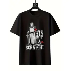 Men'S Medieval Knight T-Shirt with a Humorous 'It'S a Scratch' Design Inspired by Monty Python, Made from 200Gsm Heavyweight Fabric.This Black Crew Neck Shirt Is Perfect for Renaissance Fairs, Costume Parties, Casual Outings, Beach Activities