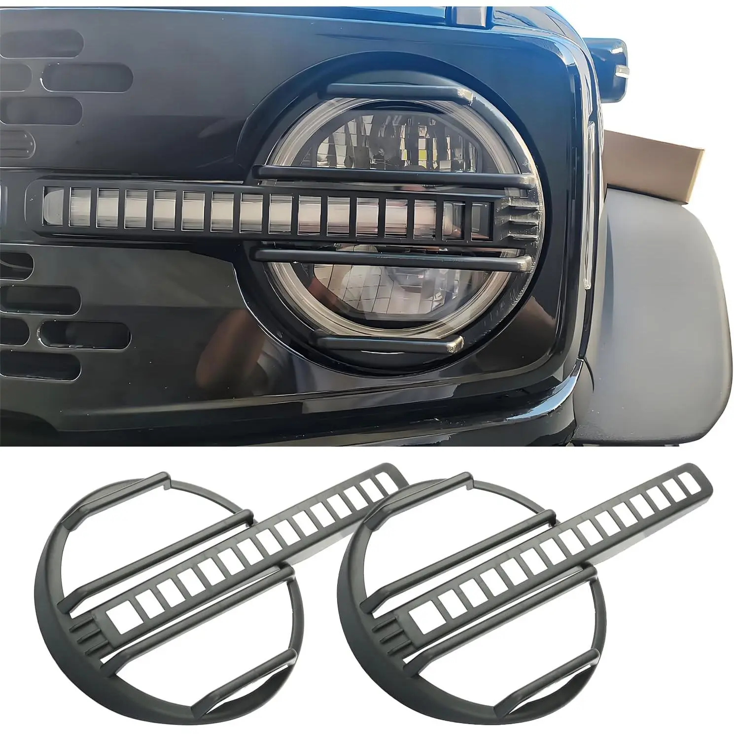 Front Headlight Guards Cover Trim Protector for Ford Bronco 2021-2025 Exterior Headlamp Guard Kit Accessories (Matte Black)