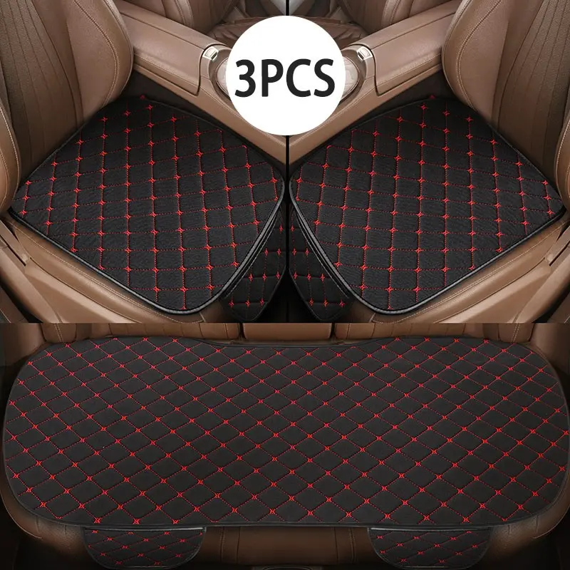 Three-Piece Car Seat Cushion Set, All-Season Leatherette, Non-Slip, Front and Rear, Multi-Color Options, Vehicle Seat Protector