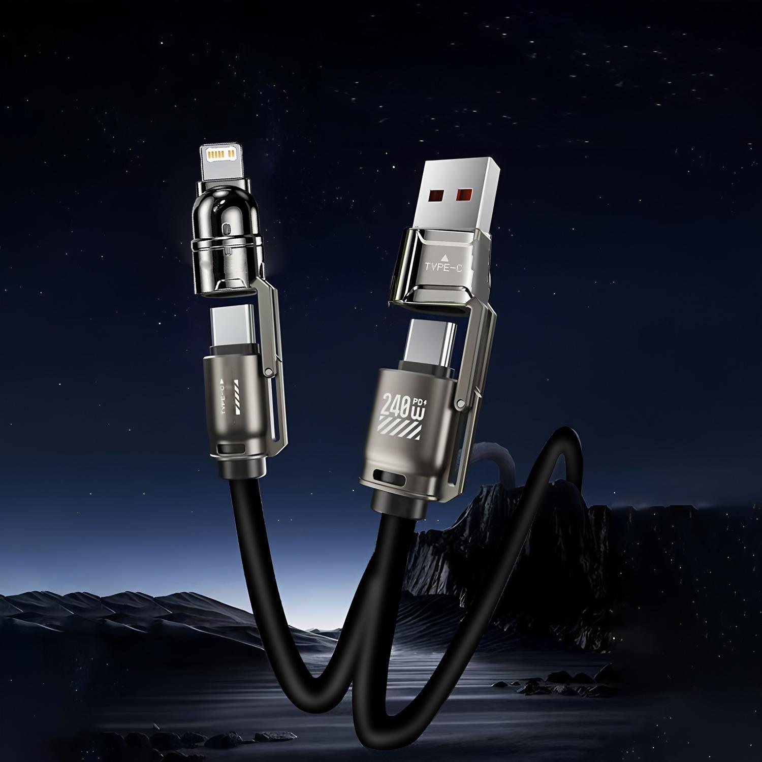 240W 4-in-1 Fast Charging Data Cable, Multifunction Cellphone Charging Cable Compatible with Type-C & iOS Devices, Phone Accessories #GLOBAL PICKS 240W 4-in-1 Fast Charging Data Cable, Multifunction Cellphone Charging Cable Compatible with Type-C & iOS Devices, Phone Accessories #GLOBAL PICKS