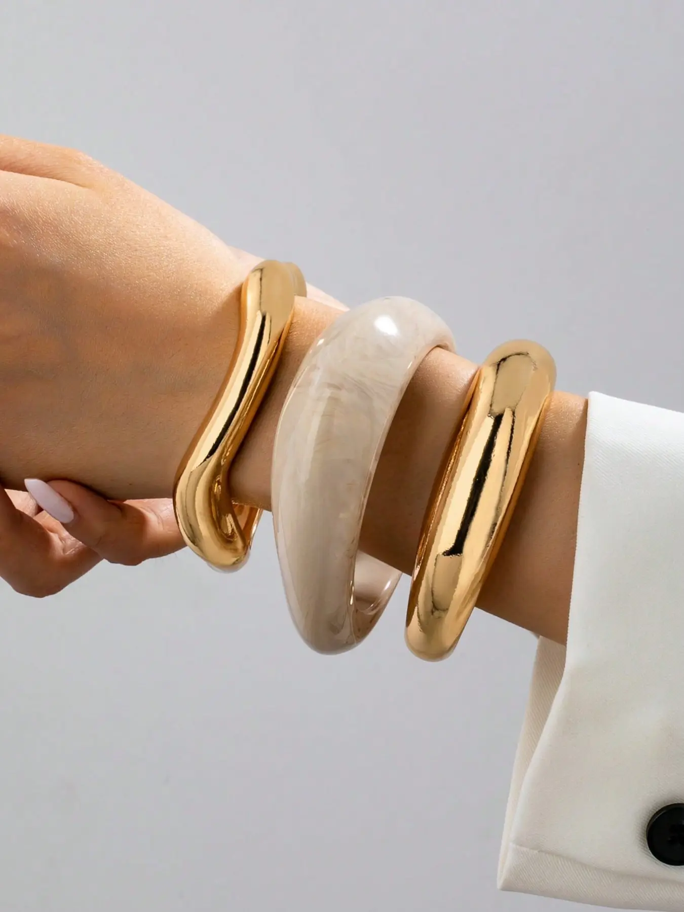 3-Piece Resin Alloy Bracelet Set, Women's Simple Thick Bracelets Stacking, Basic Stackable Daily Wear Jewelry, Casual Style for All Seasons