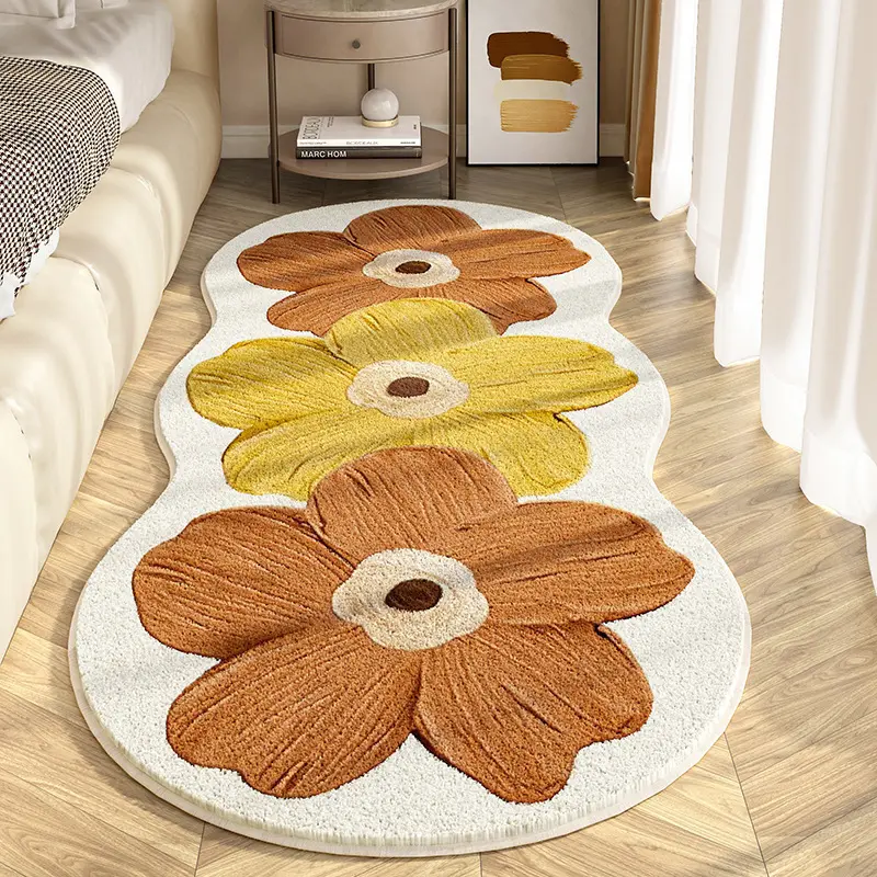 1 piece of fresh floral carpet, bedroom plush bedside blanket, bay window long tatami mat, irregular shaped carpet, suitable for bedrooms, living rooms, and indoor spaces, holiday gift