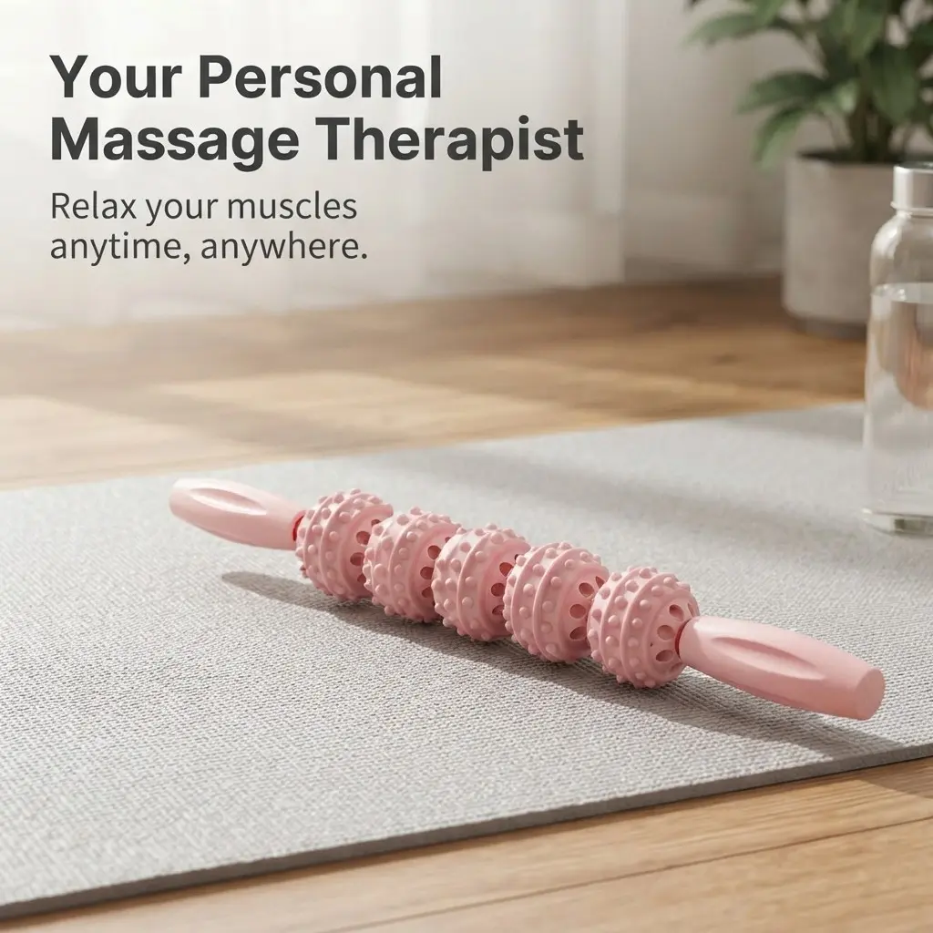 Four-Wheel Handheld Massage Stick, Matte, 360° Rotatable, 96 3D Nubs, Deep Fascia Release, Post-Workout Pain Relief, Home Yoga Use
